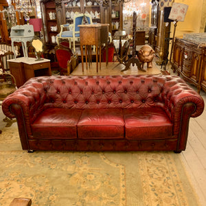 Luxurious Maroon Leather Three Seater Chesterfield