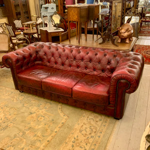 Luxurious Maroon Leather Three Seater Chesterfield