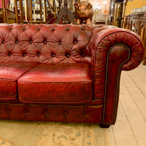 Luxurious Maroon Leather Three Seater Chesterfield