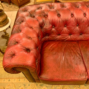 Luxurious Maroon Leather Three Seater Chesterfield