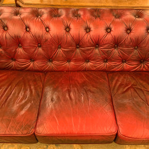 Luxurious Maroon Leather Three Seater Chesterfield