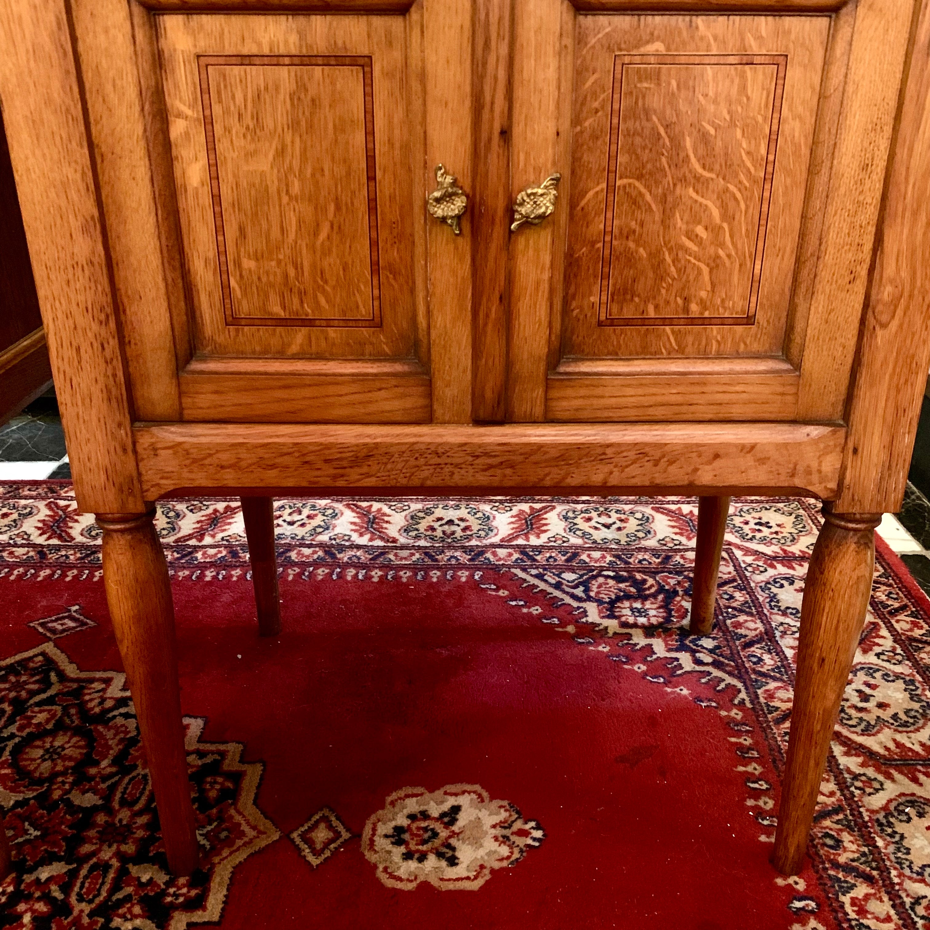 Antique Pair of Oak Pedestals with Striking Marble Top - SOLD