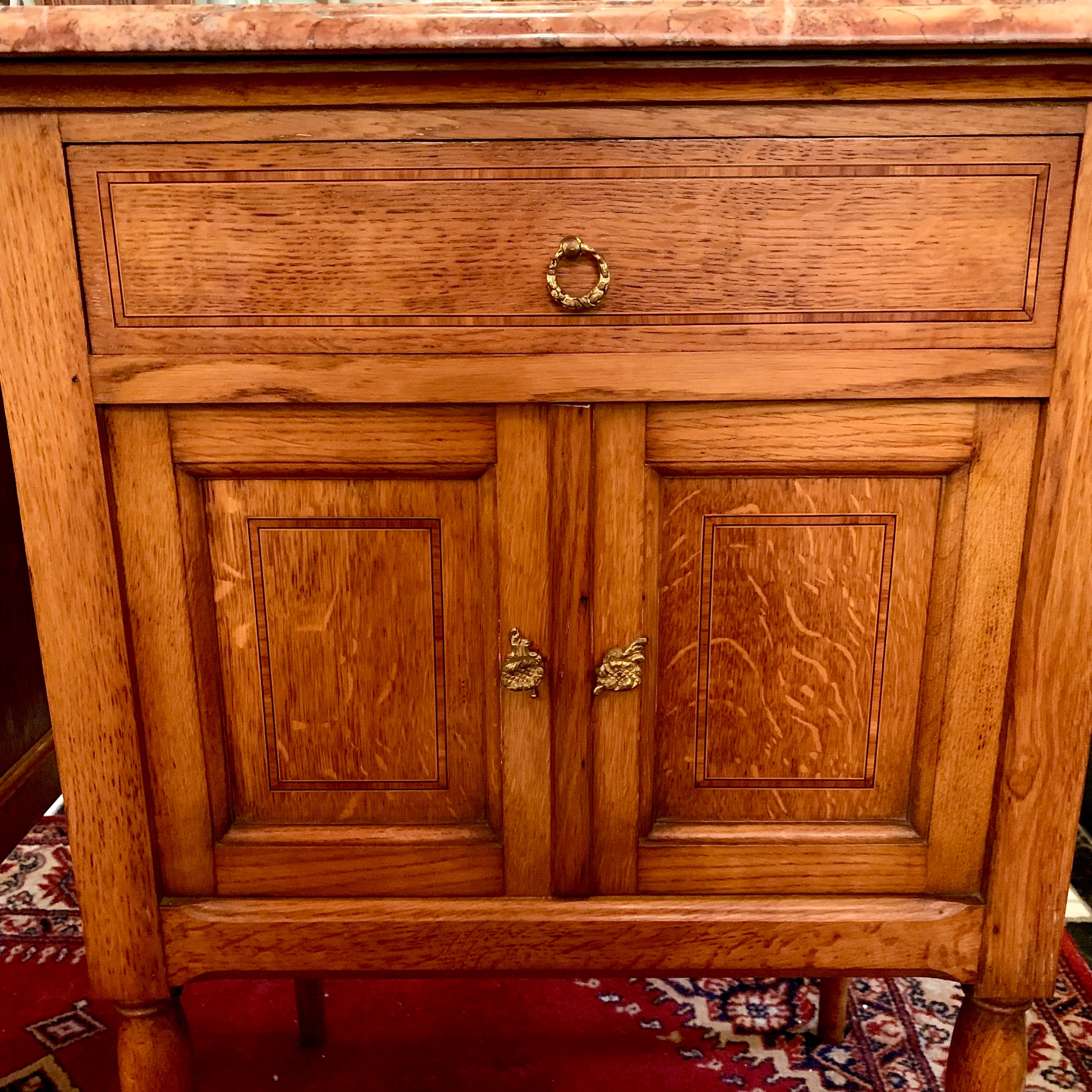 Antique Pair of Oak Pedestals with Striking Marble Top - SOLD