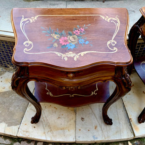 Antique Walnut Baroque Painted Bedside Pedestals