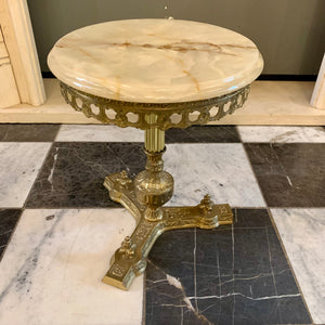 Petite Antique Onyx and Brass Side Table