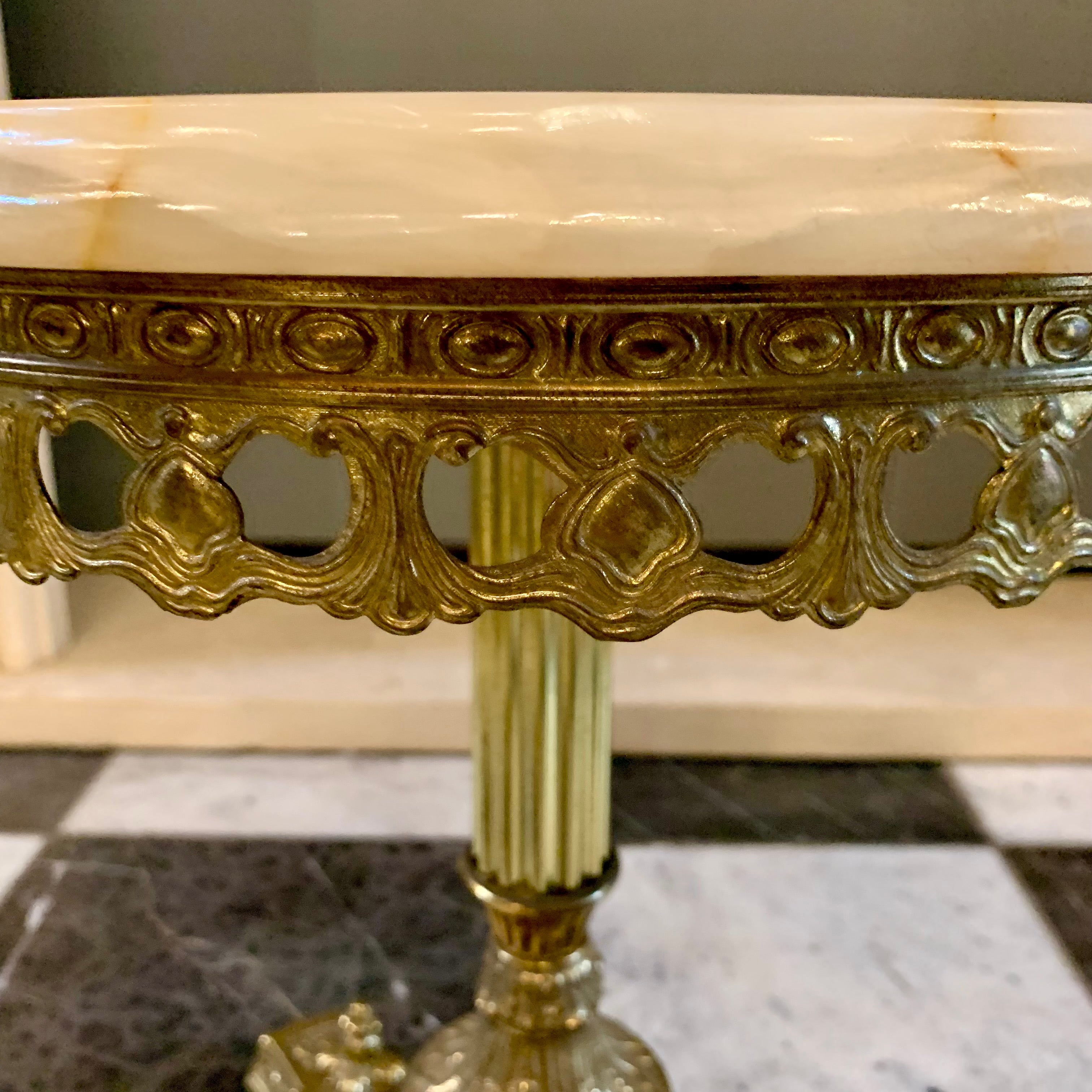 Petite Antique Onyx and Brass Side Table