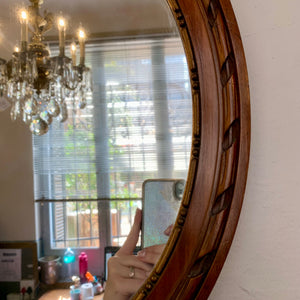 Petite Antique Oak Oval Mirror $