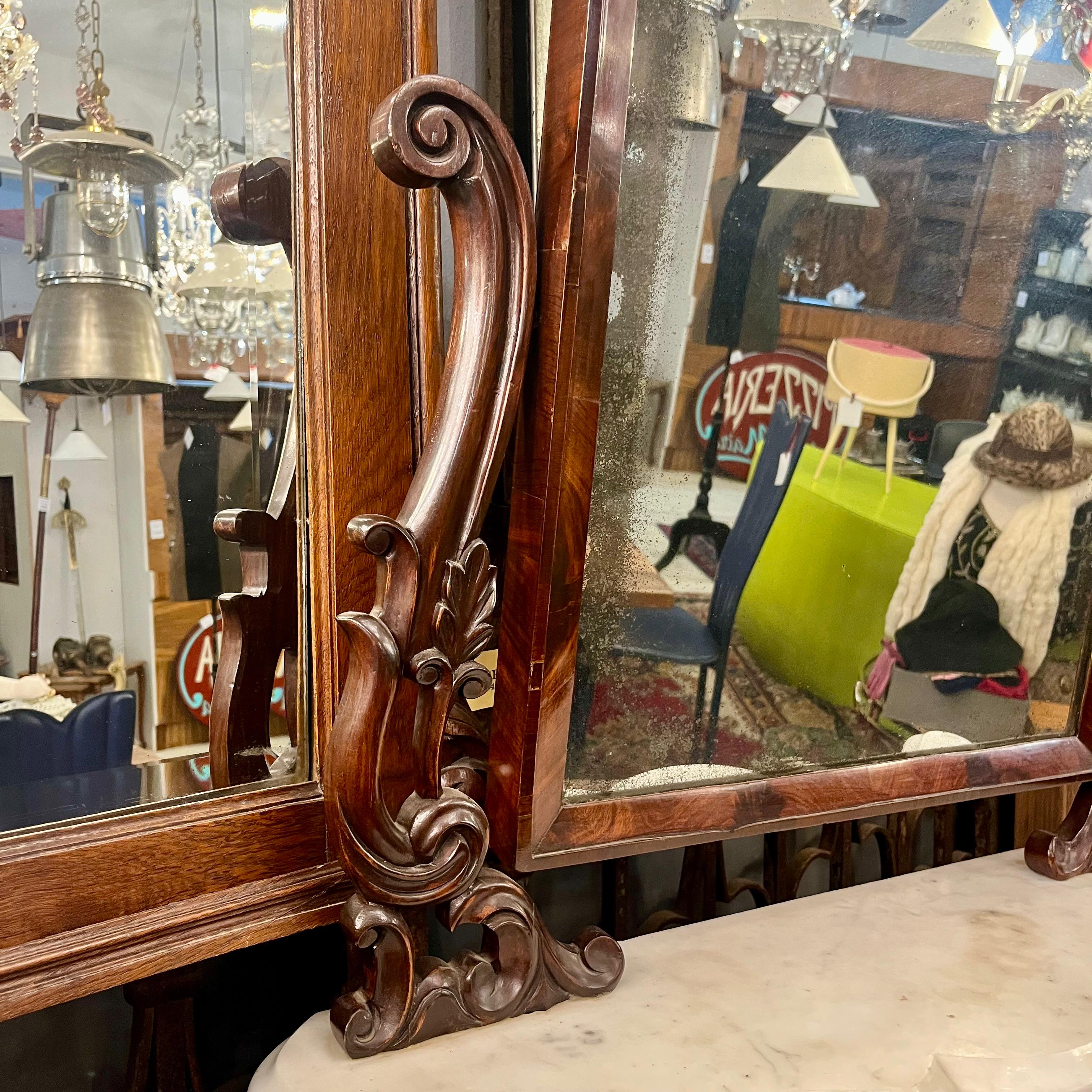 Antique Flame Mahogany Table Mirror