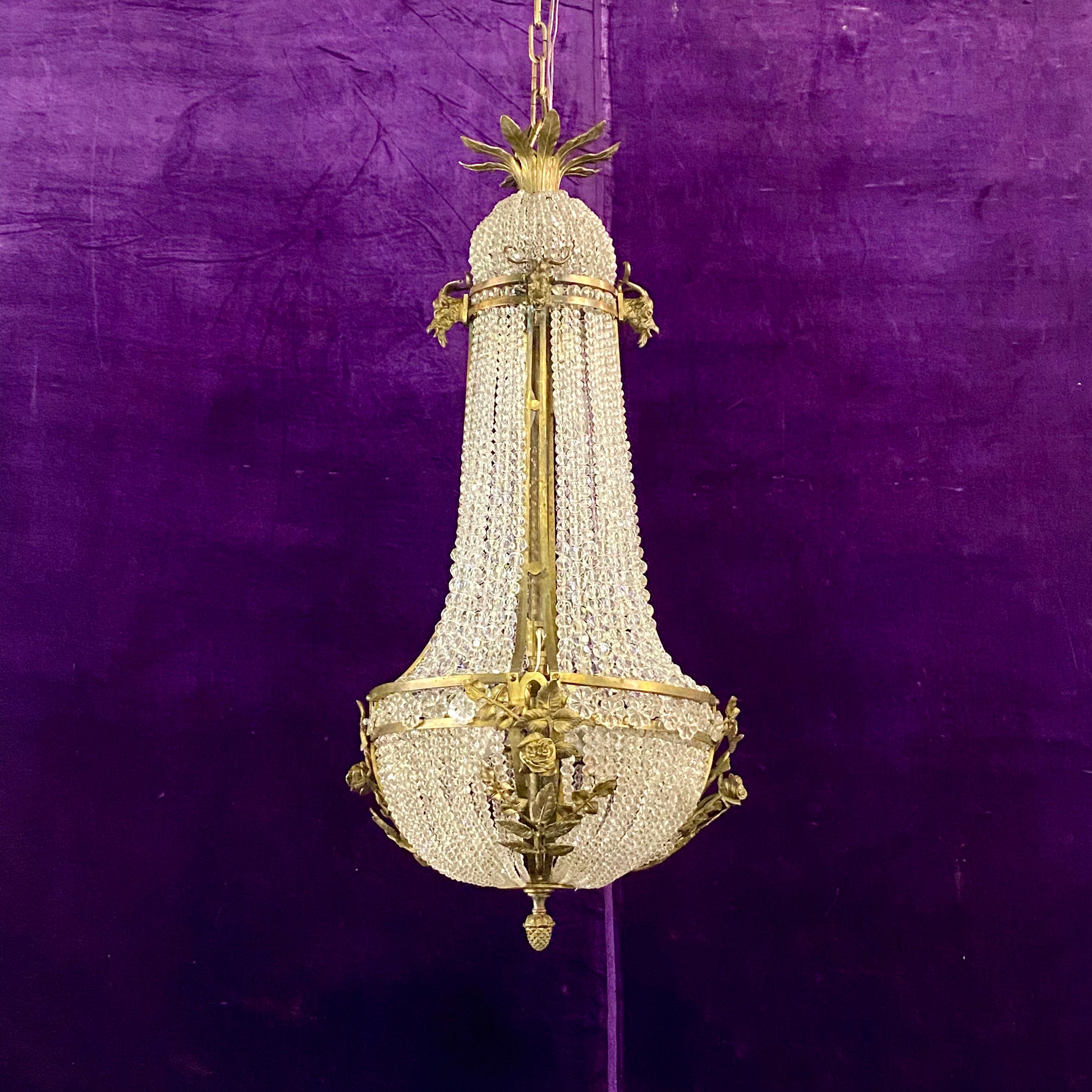 Antique Neoclassical Chandelier with Rose and Ram details