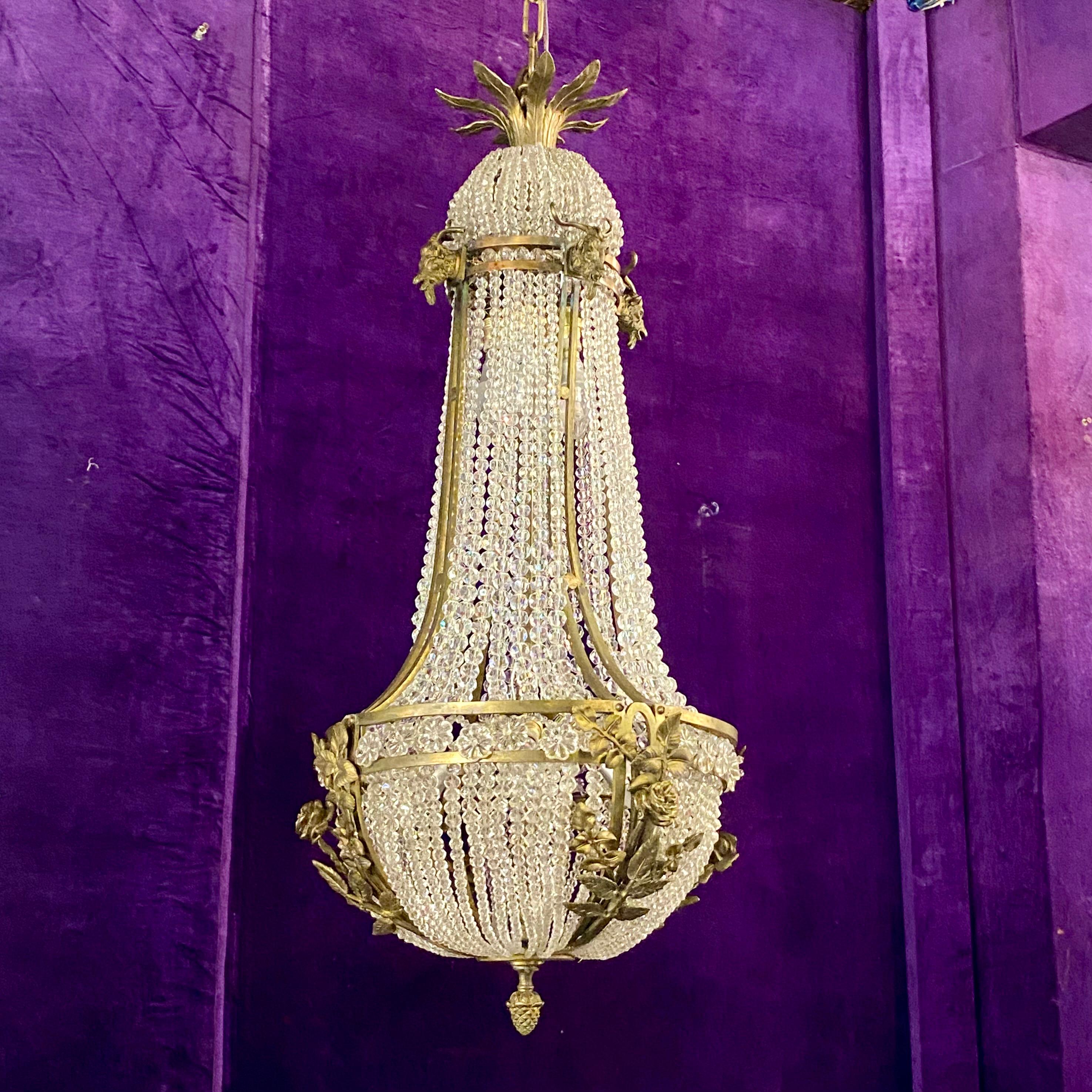 Antique Neoclassical Chandelier with Rose and Ram details