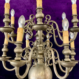 Very Heavy Antique Flemish Pewter Chandelier