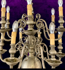 Very Heavy Antique Flemish Pewter Chandelier