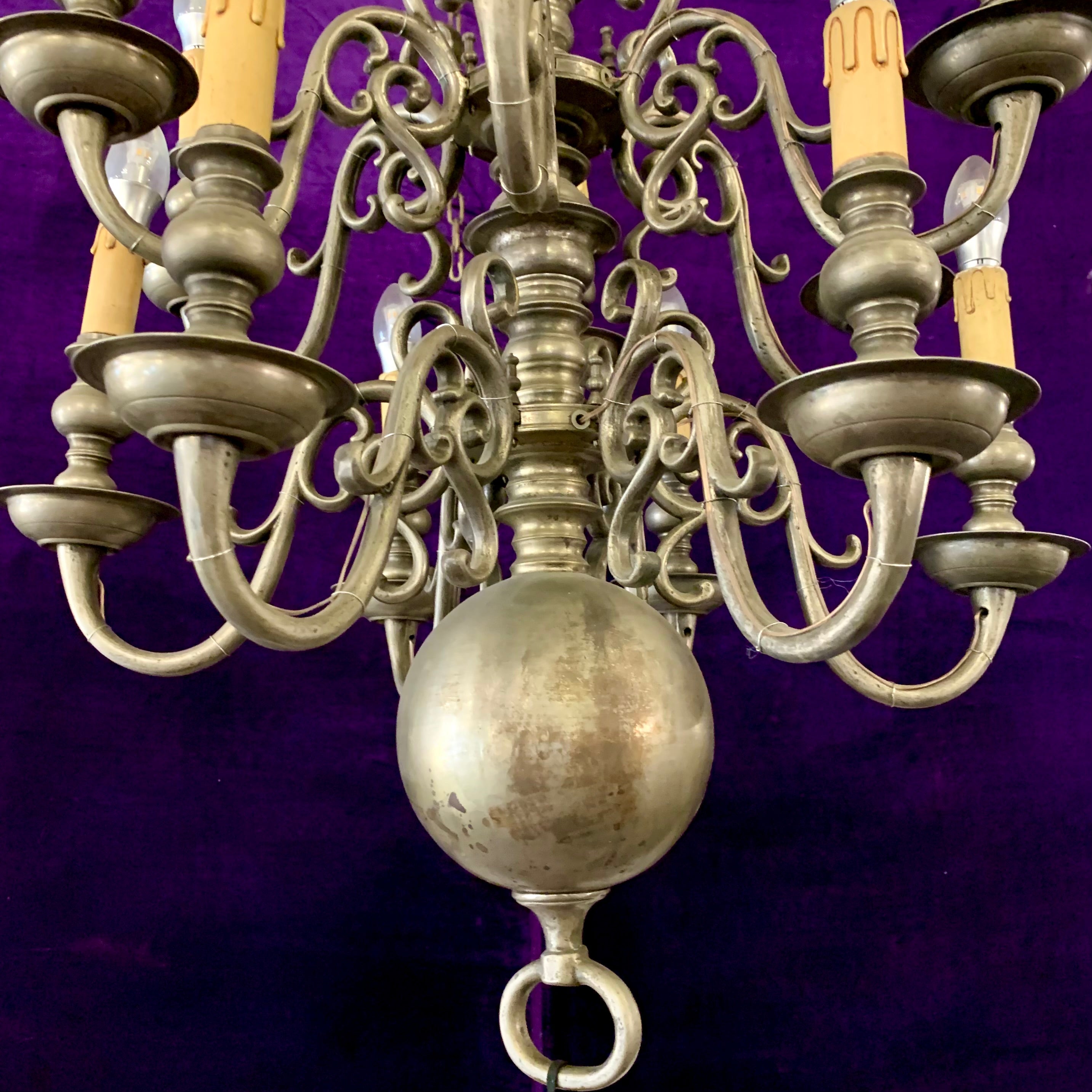 Very Heavy Antique Flemish Pewter Chandelier