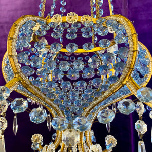 Antique Italian Beaded Chandelier with Original Blue Crystals