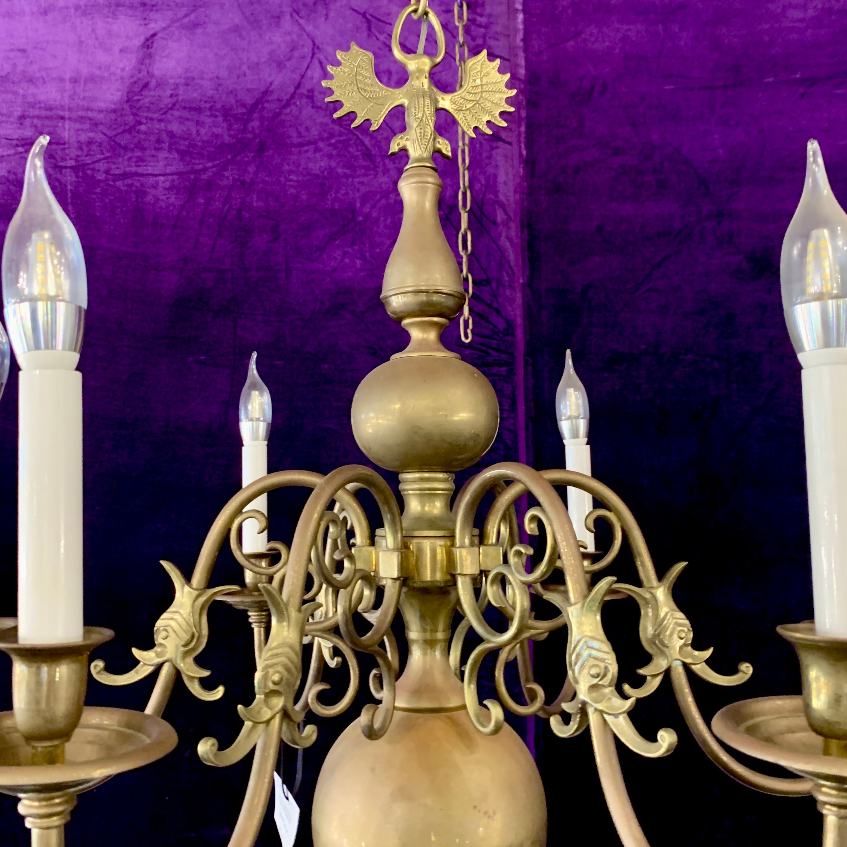 Stylish Antique Polished Brass Flemish Chandelier