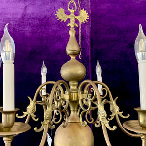 Stylish Antique Polished Brass Flemish Chandelier