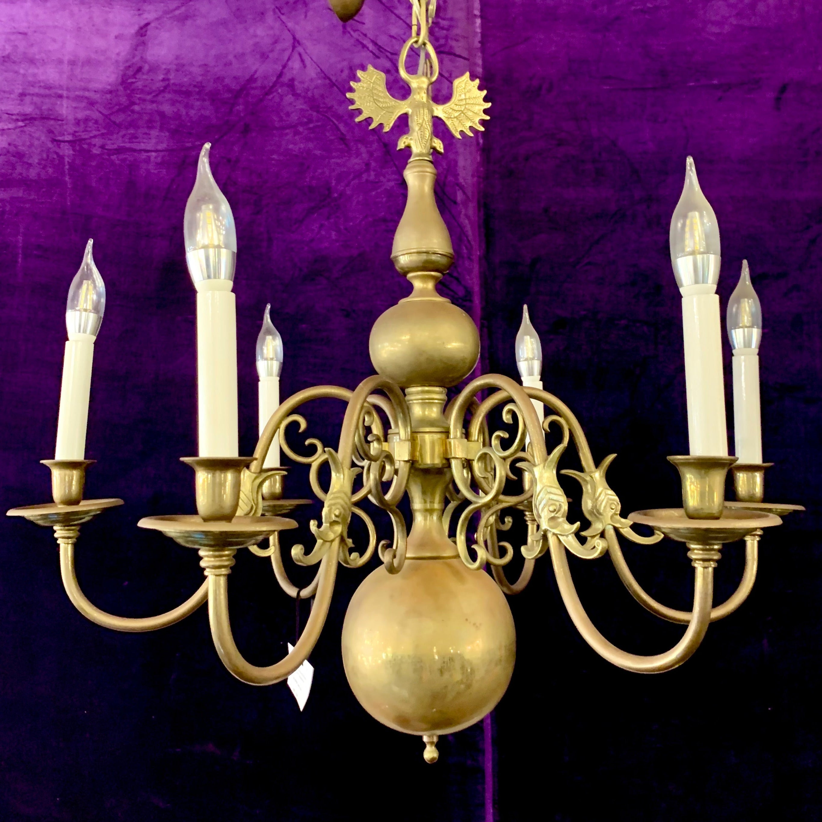 Stylish Antique Polished Brass Flemish Chandelier