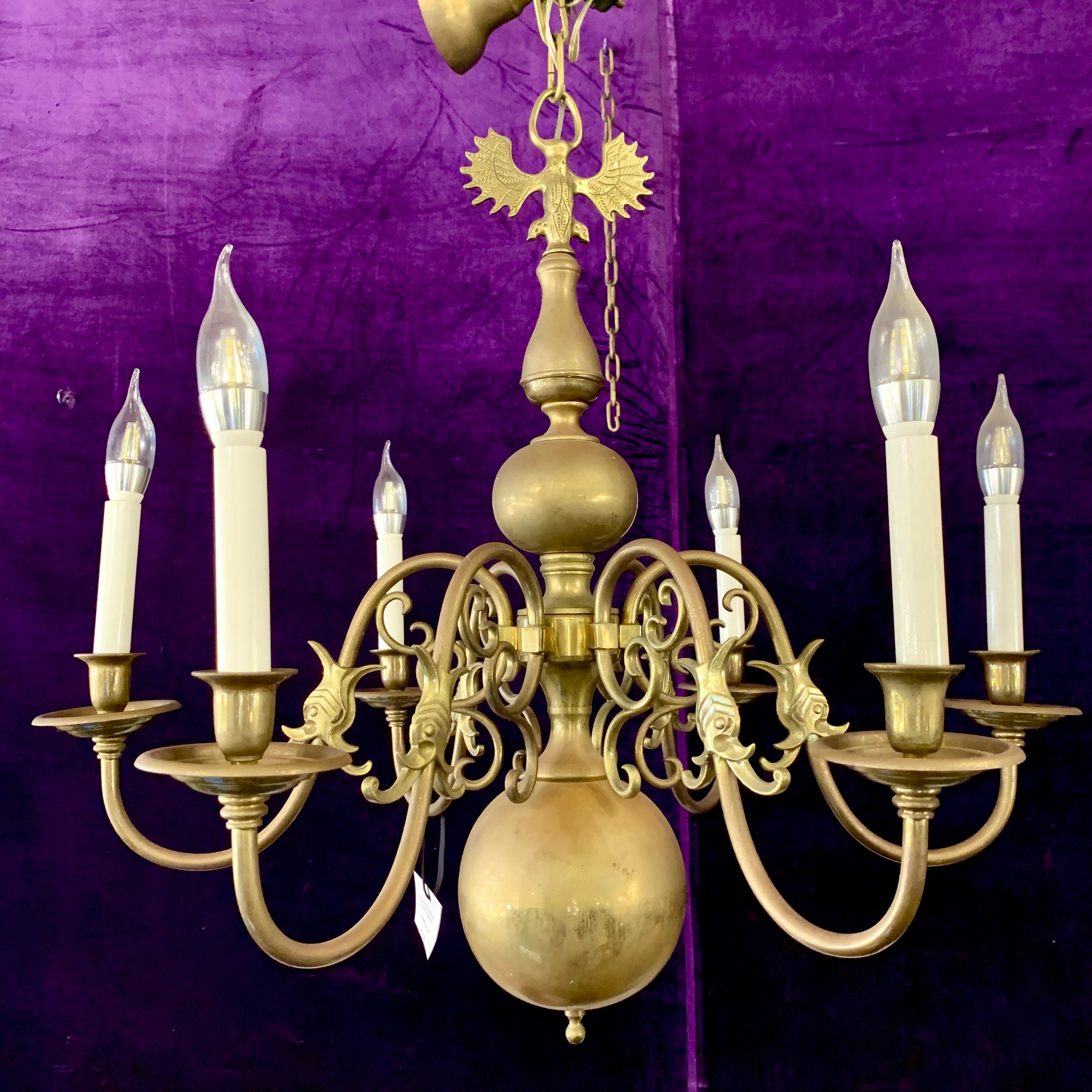 Stylish Antique Polished Brass Flemish Chandelier