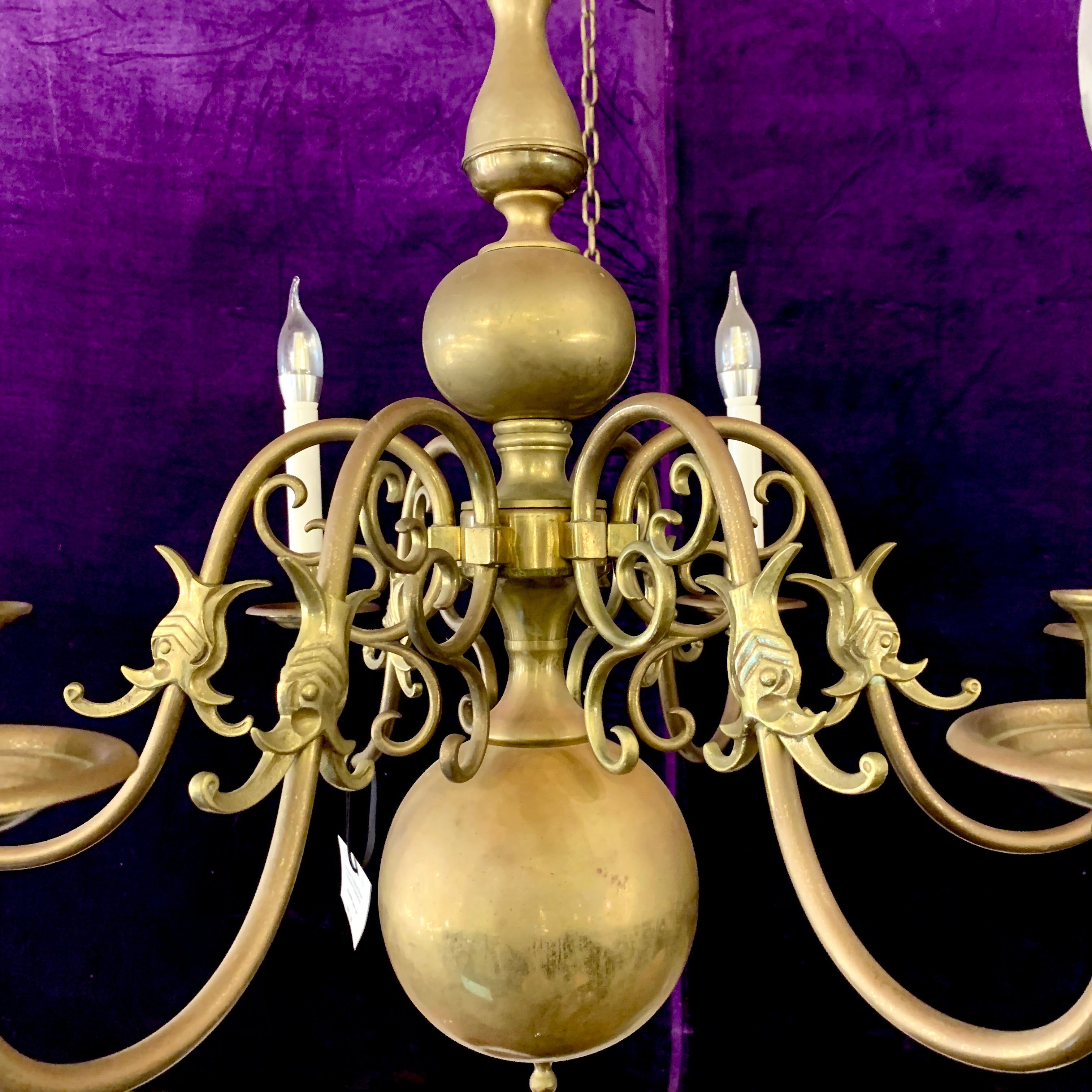 Stylish Antique Polished Brass Flemish Chandelier