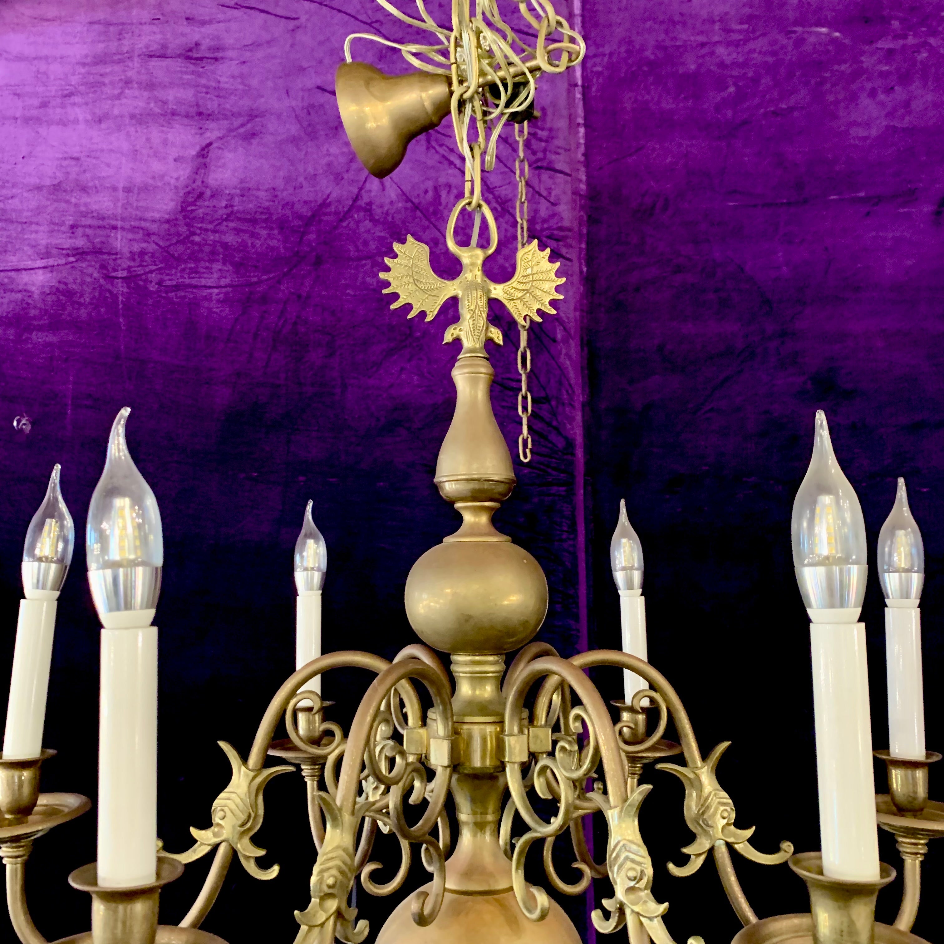 Stylish Antique Polished Brass Flemish Chandelier