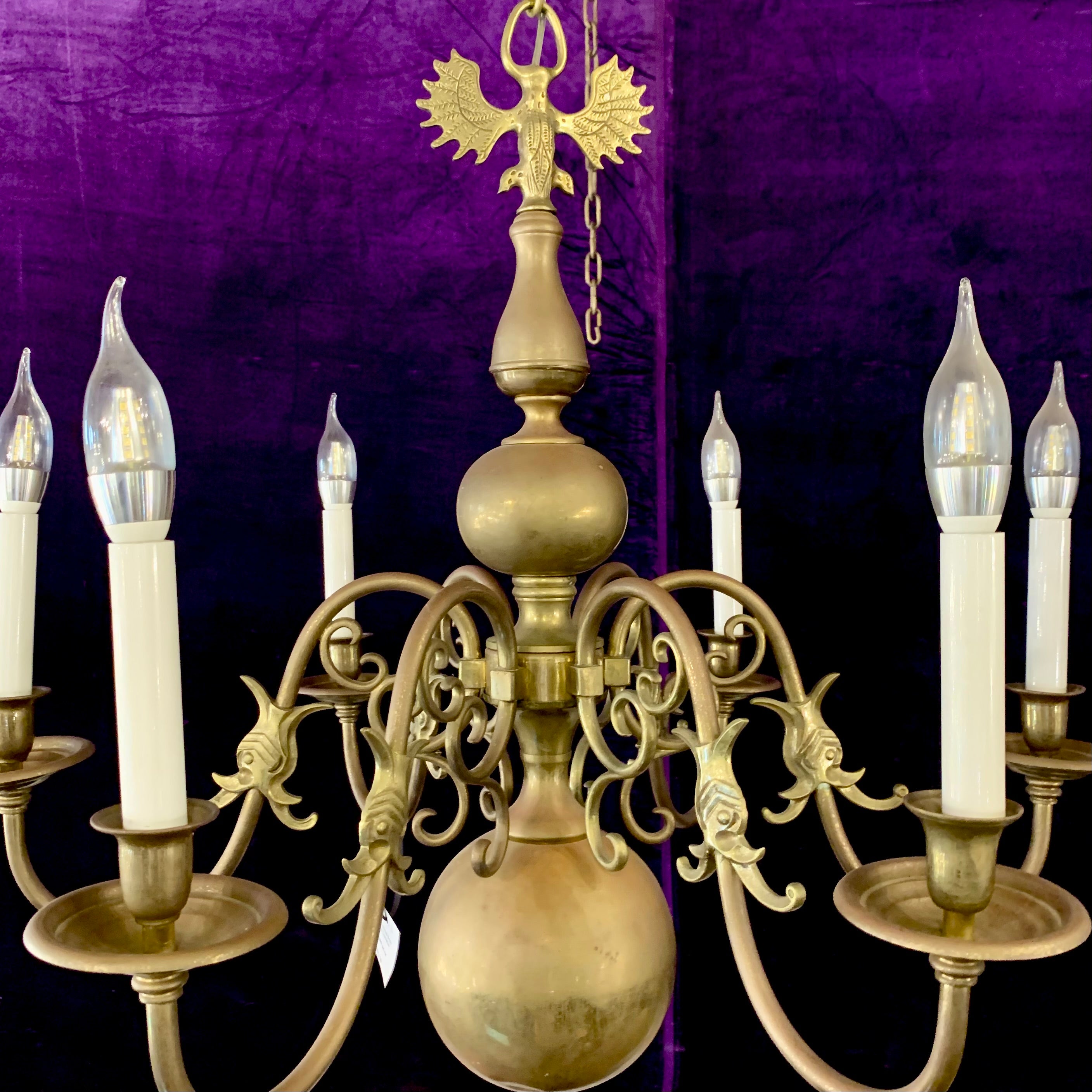 Stylish Antique Polished Brass Flemish Chandelier