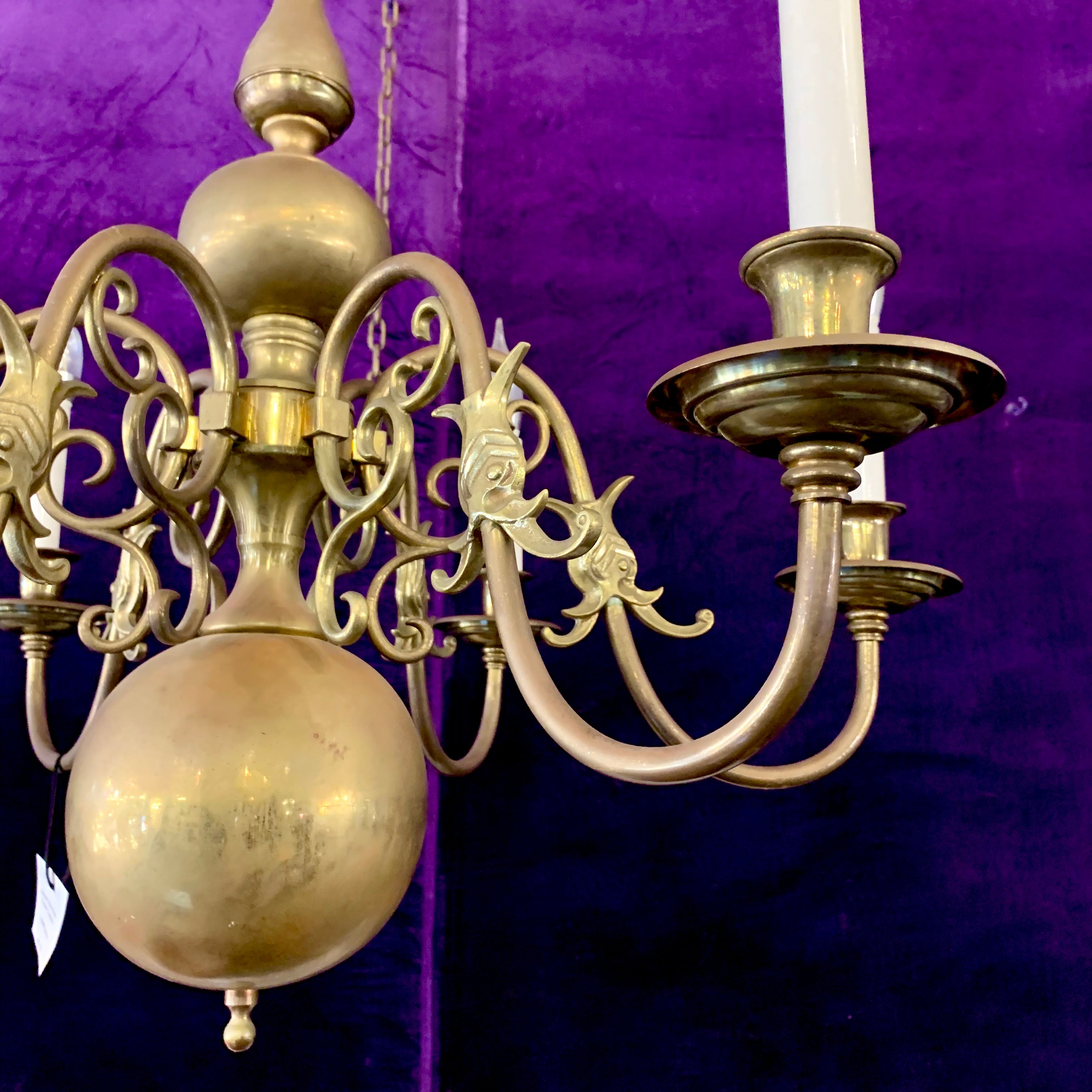 Stylish Antique Polished Brass Flemish Chandelier