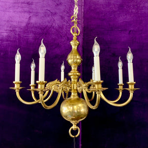 Antique Polished Brass Flemish Chandelier With Griffons - SOLD