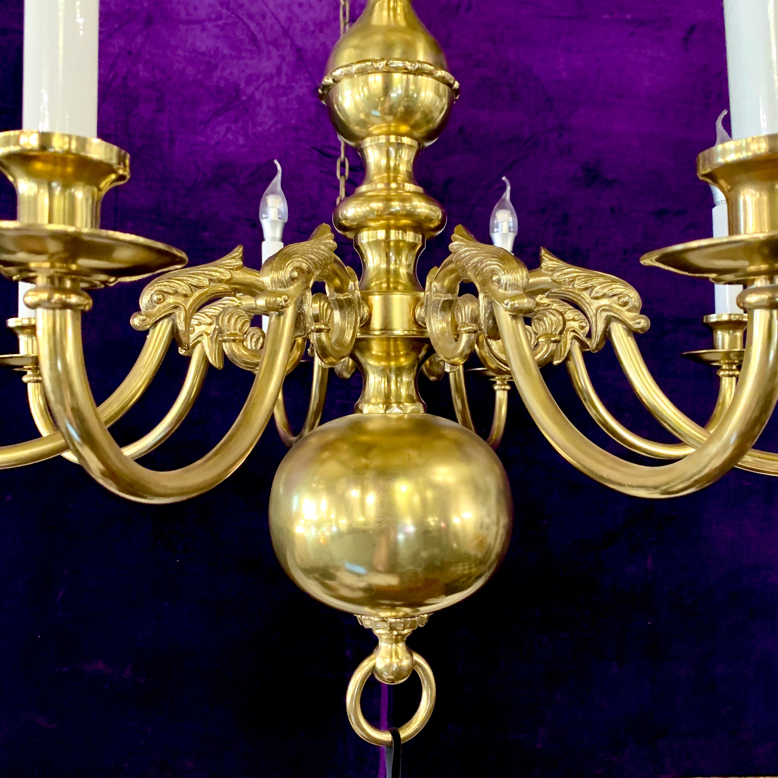 Antique Polished Brass Flemish Chandelier With Griffons - SOLD