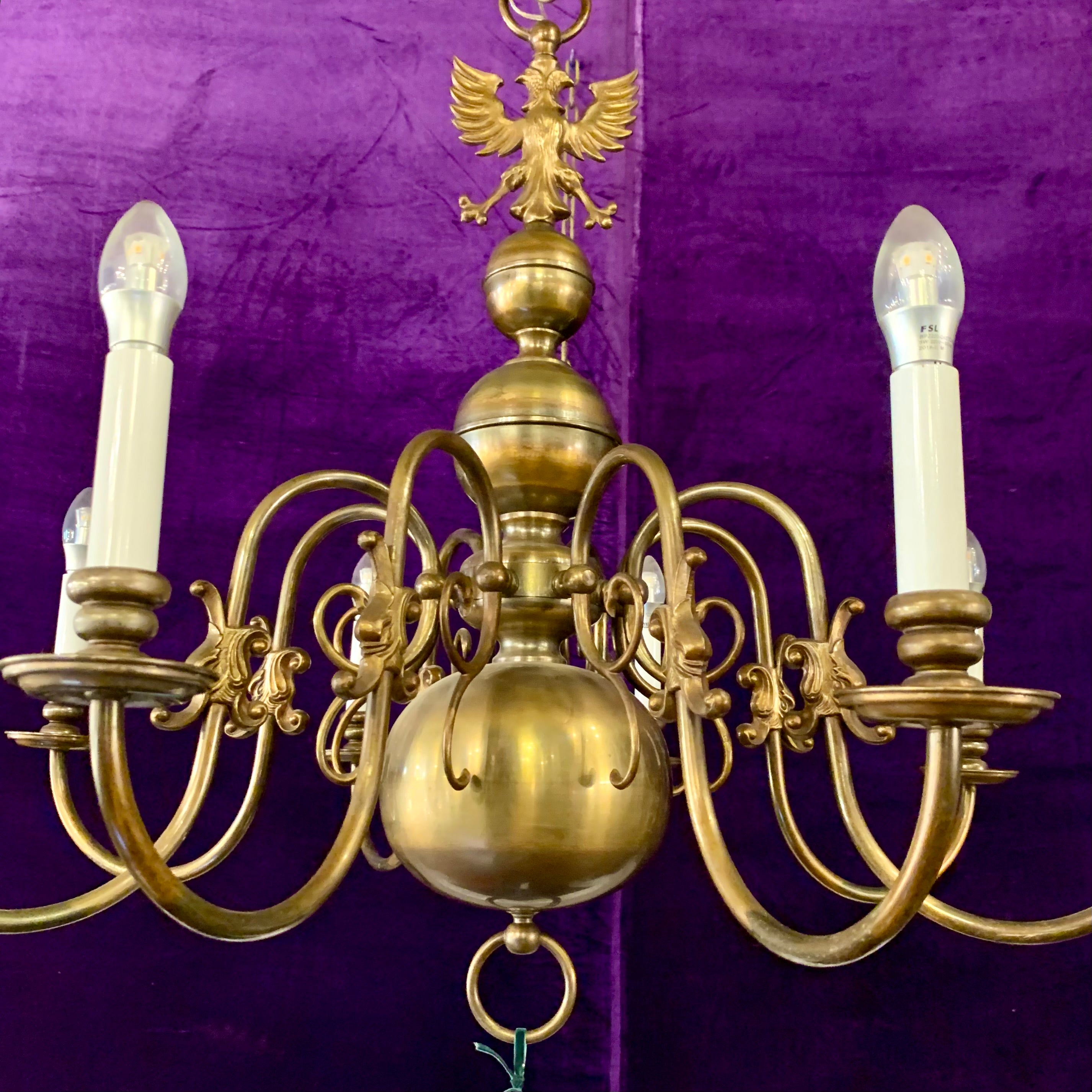 Antique Brass Single Tier Flemish Chandelier - SOLD