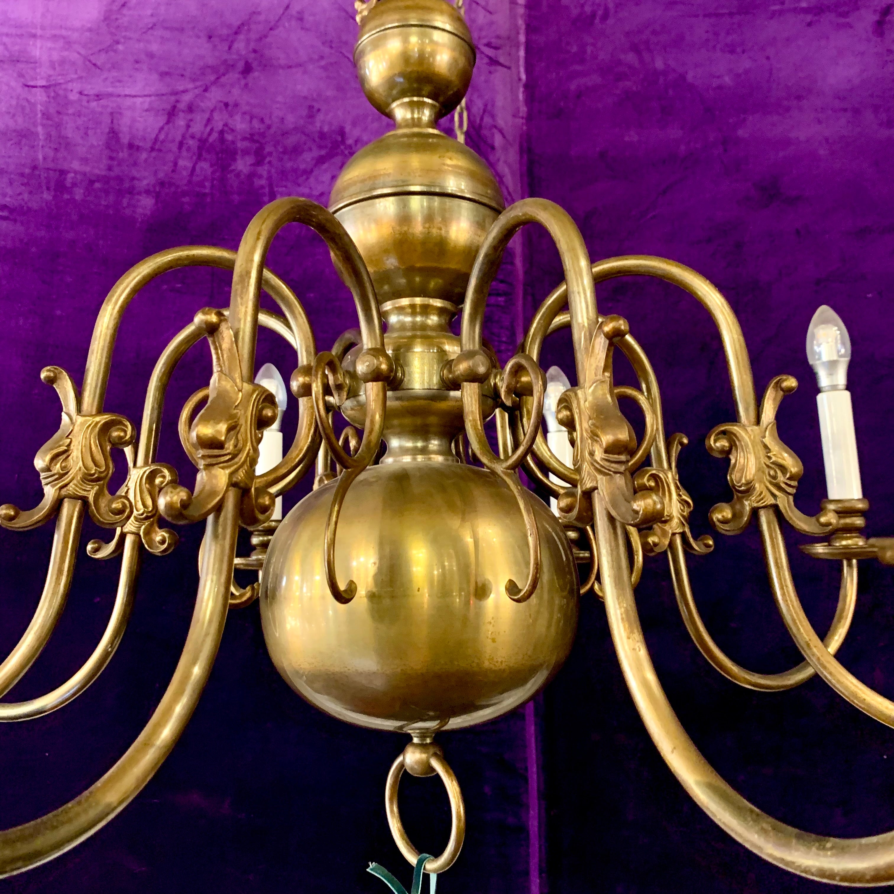 Antique Brass Single Tier Flemish Chandelier - SOLD