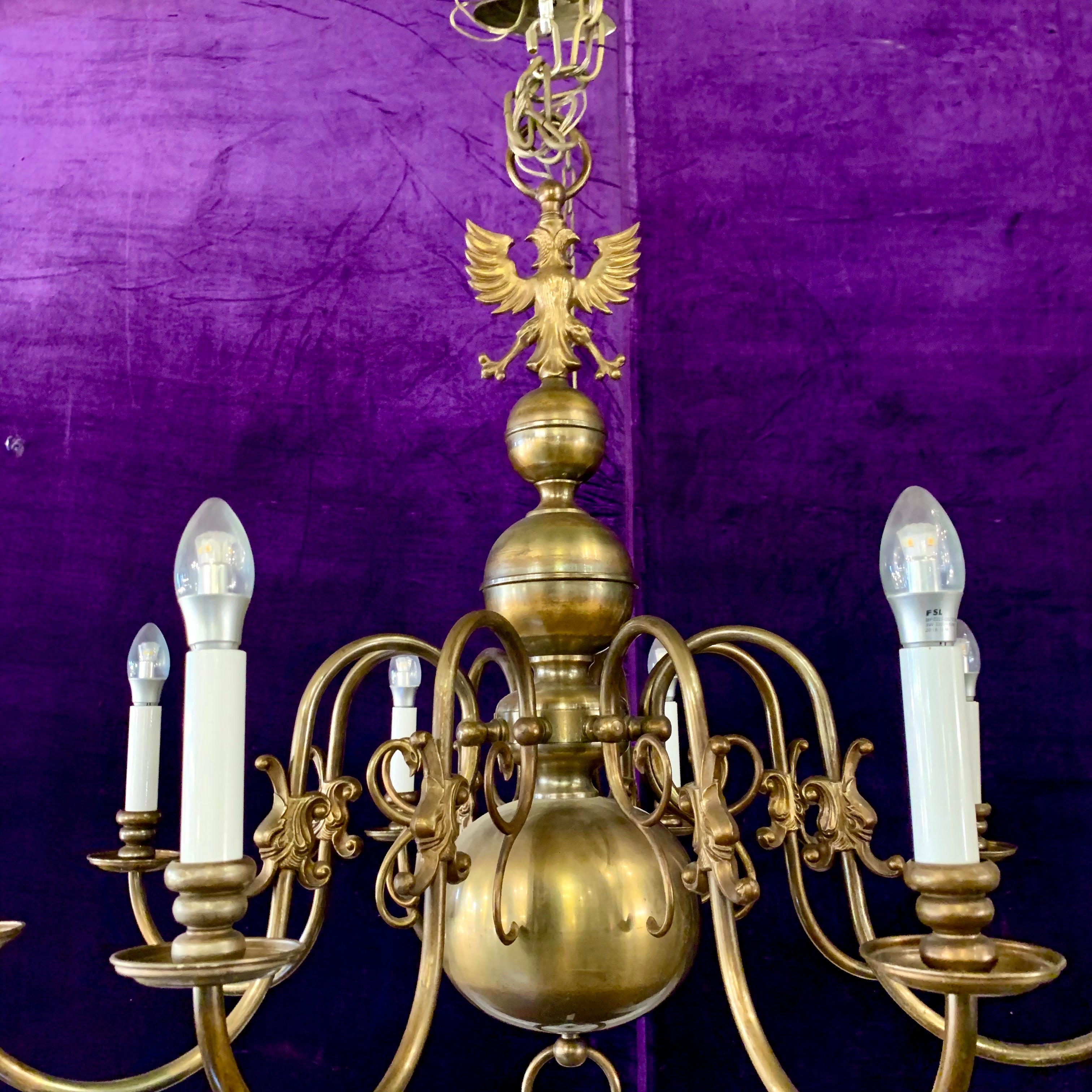 Antique Brass Single Tier Flemish Chandelier - SOLD