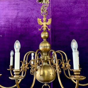 Antique Brass Single Tier Flemish Chandelier - SOLD