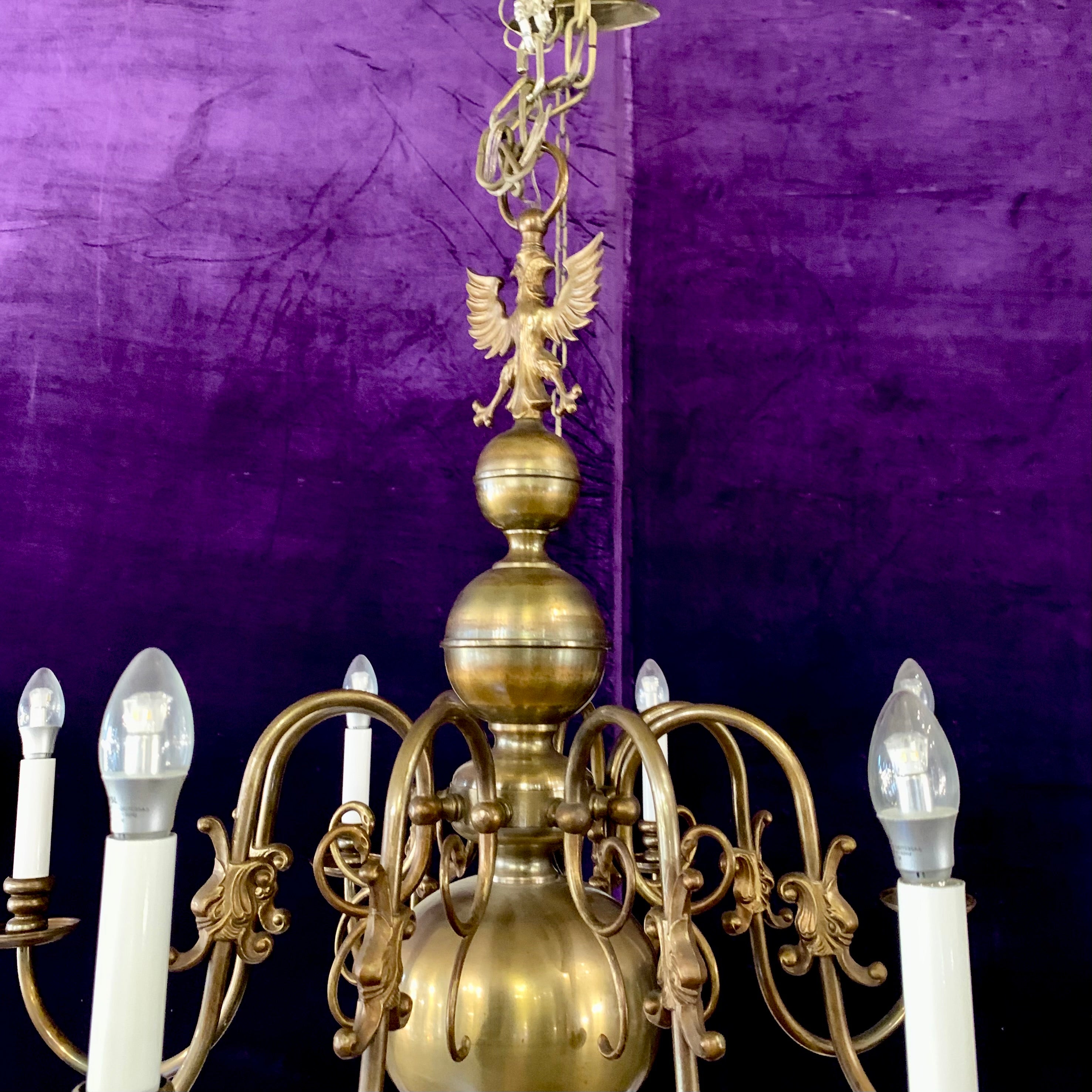 Antique Brass Single Tier Flemish Chandelier - SOLD