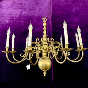 Antique Aged Brass Serpentine Flemish Chandelier