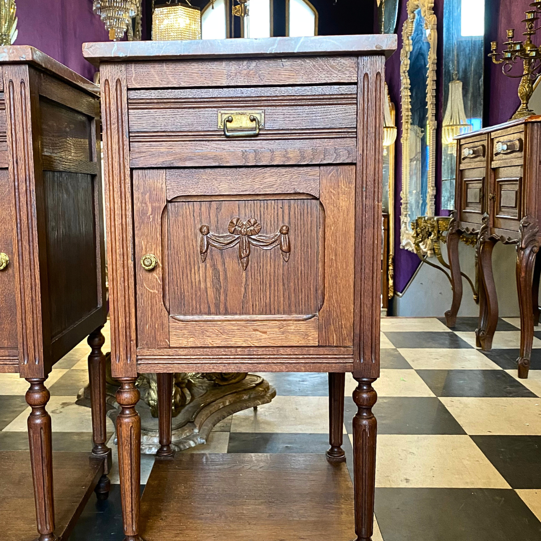 Antique Oak and Marble Pedestals