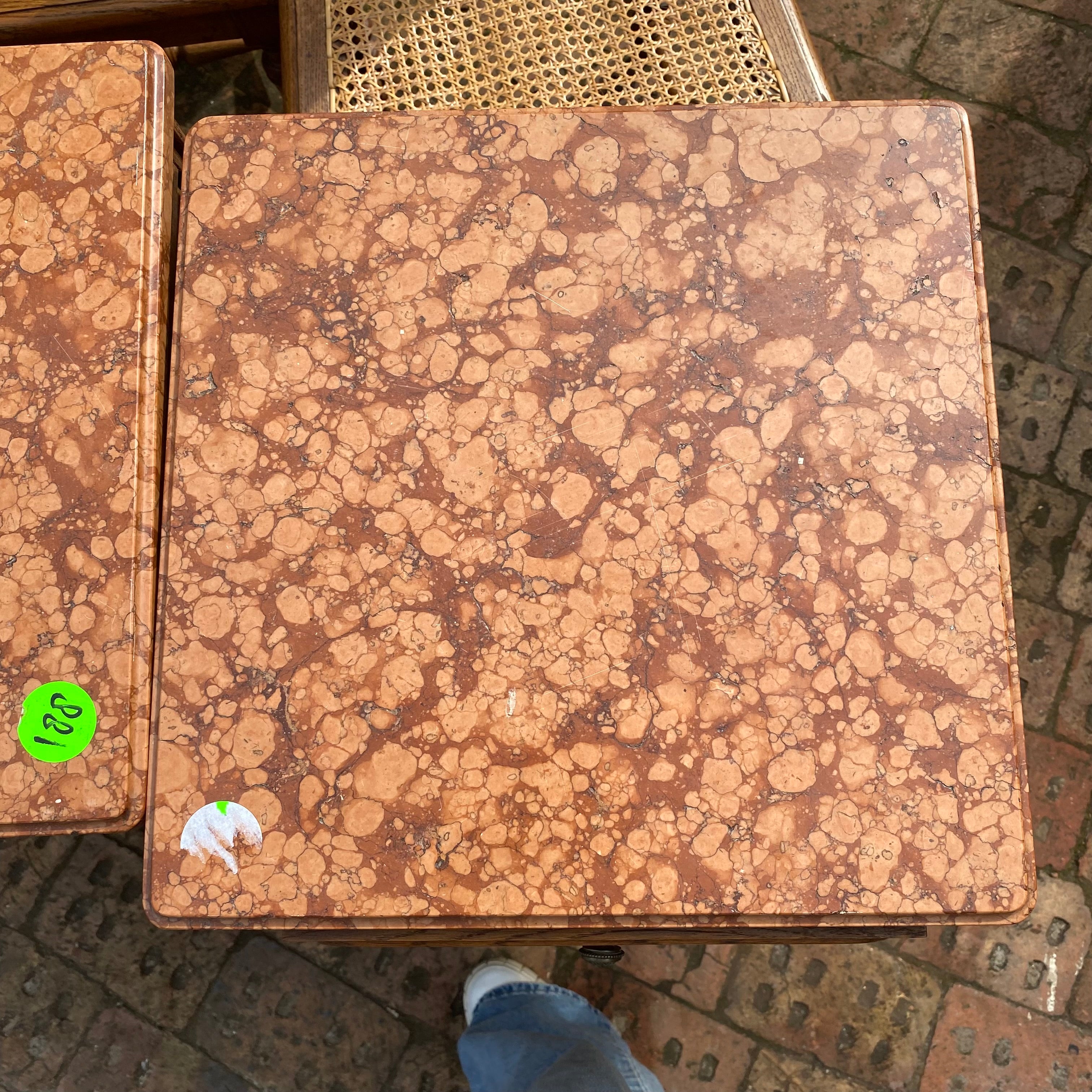 Beautiful Antique Oak Bedside Tables with Marble Top