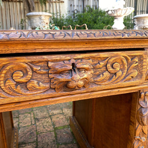 Antique Heavily Carved Oak French Desk