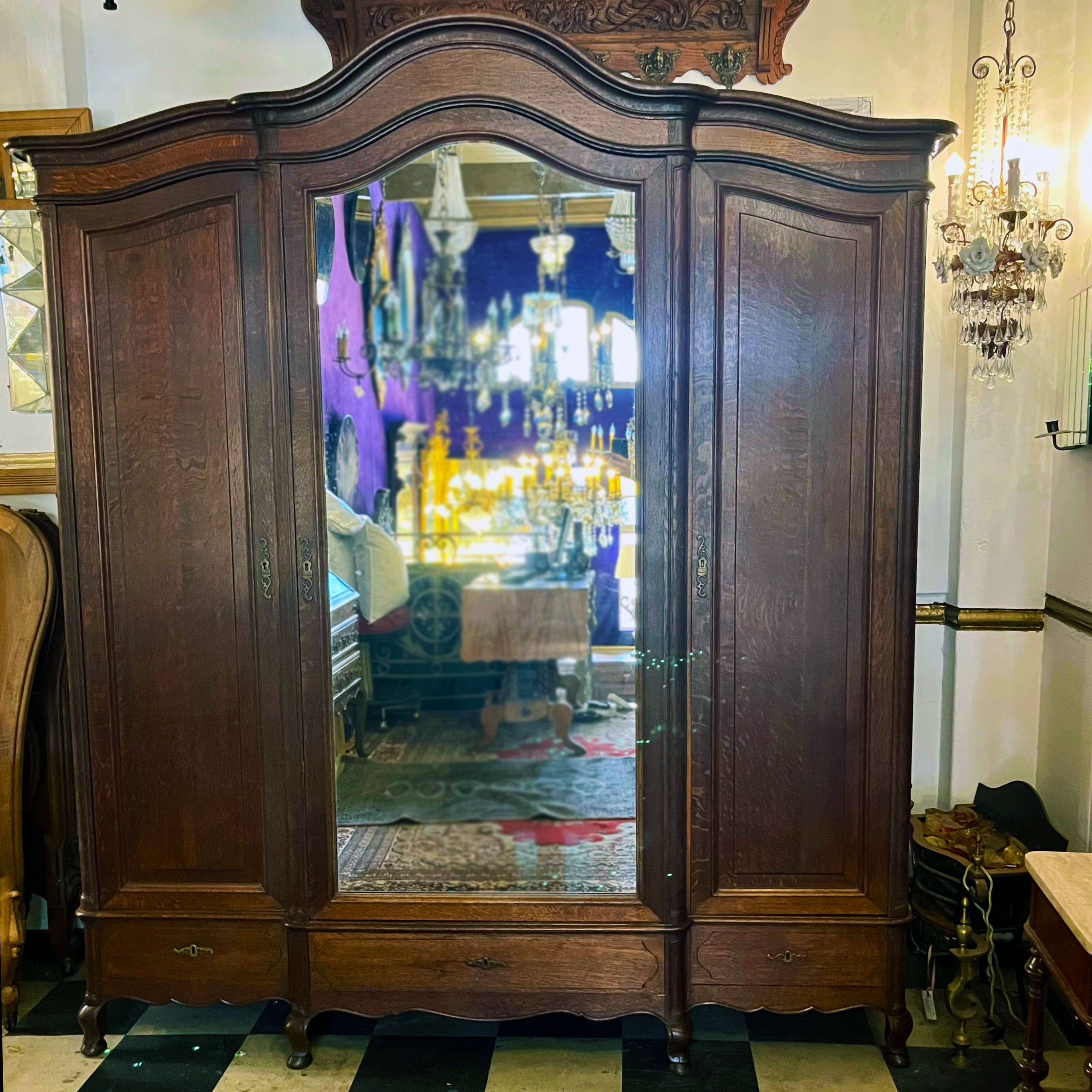 Sizable Antique Oak Wardrobe with Mirror