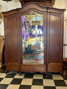 Sizable Antique Oak Wardrobe with Mirror