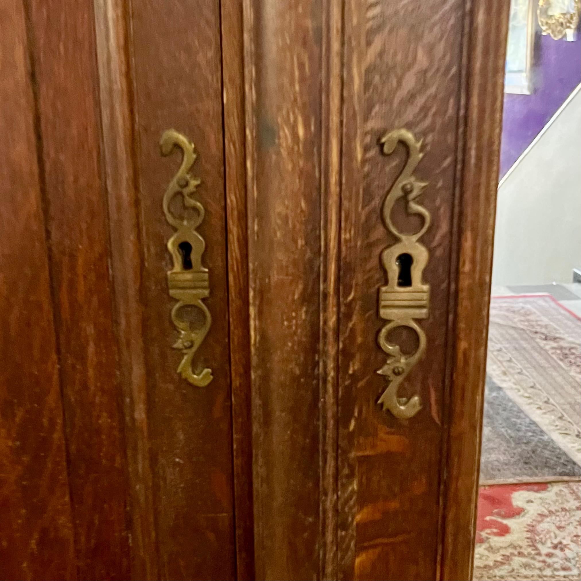 Sizable Antique Oak Wardrobe with Mirror