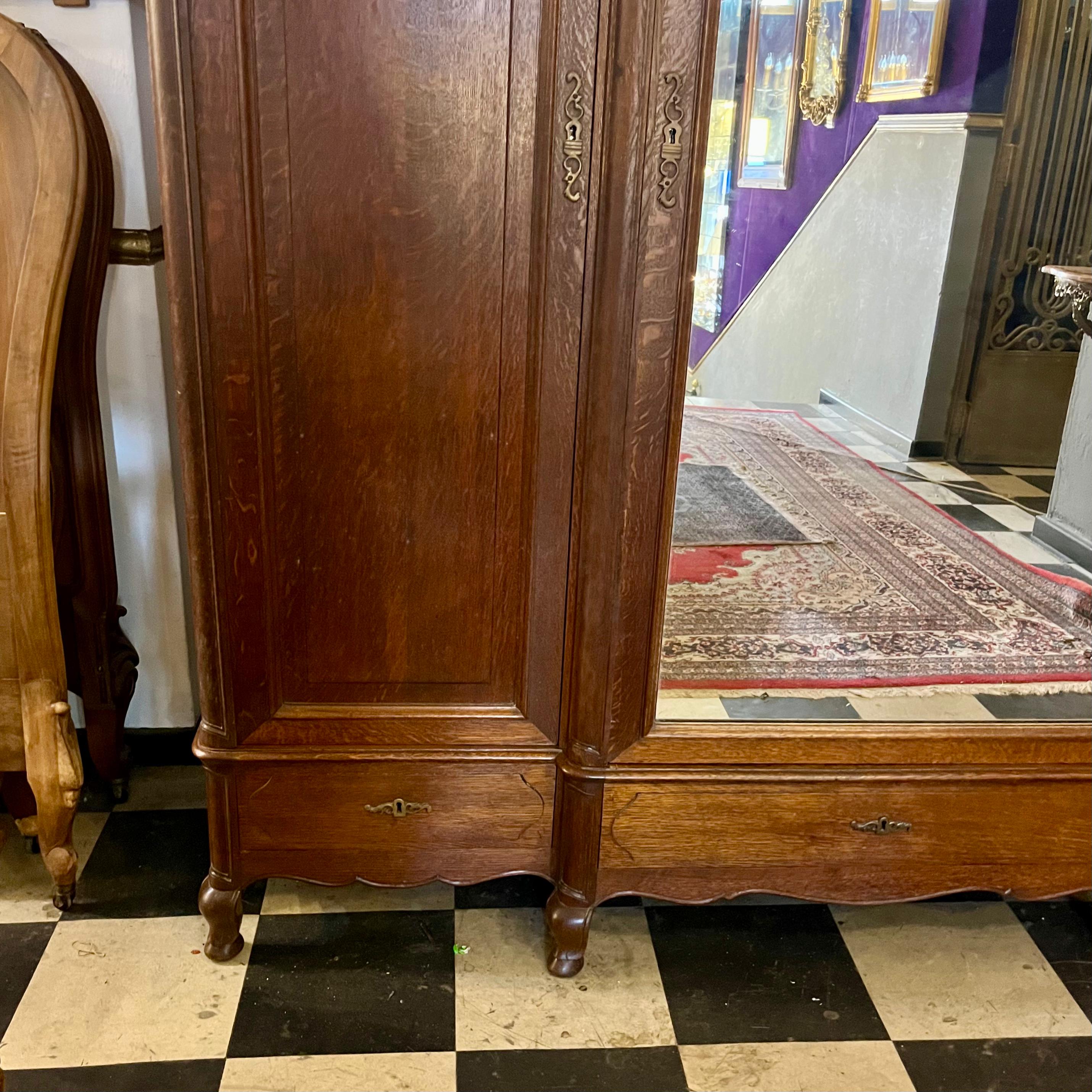 Sizable Antique Oak Wardrobe with Mirror