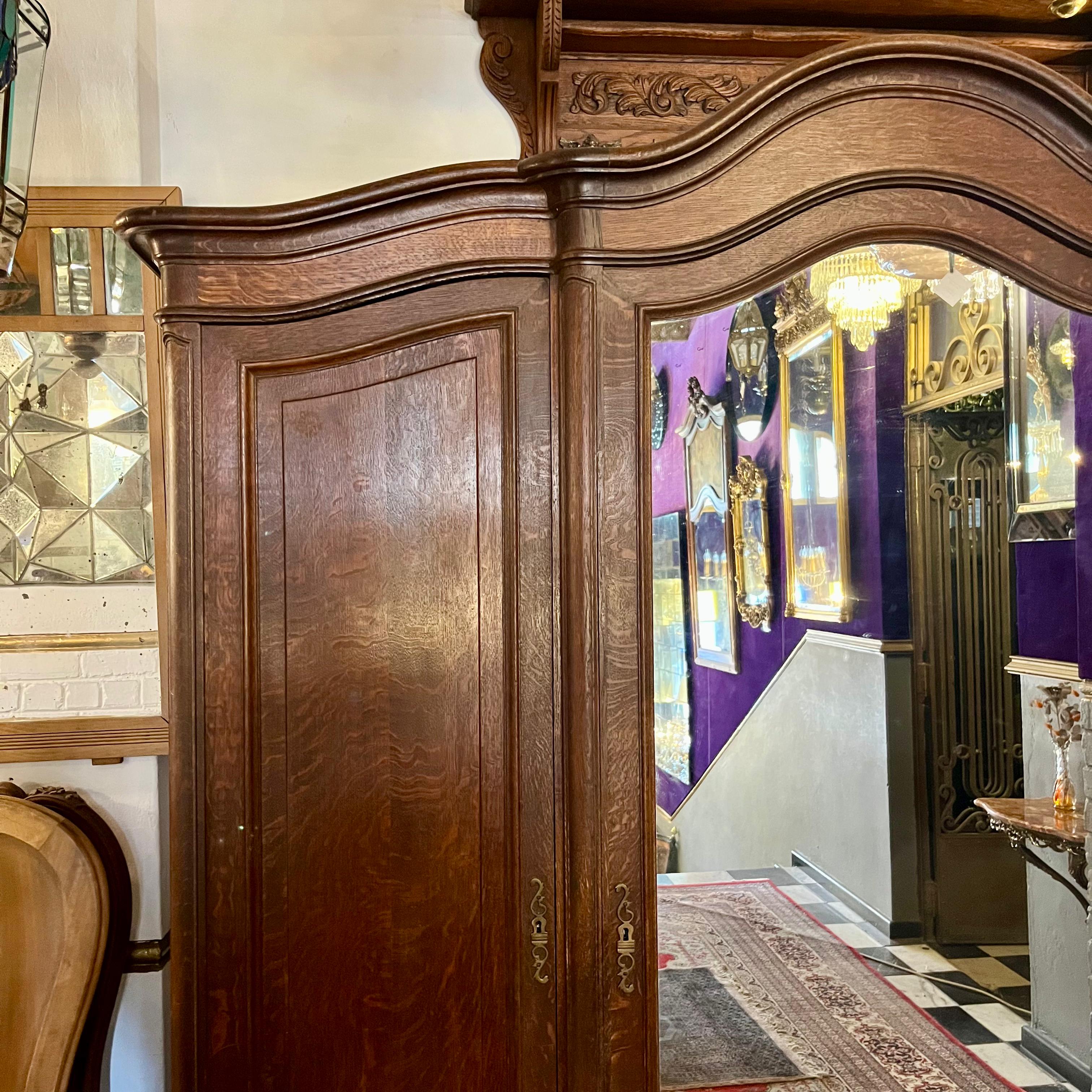 Sizable Antique Oak Wardrobe with Mirror