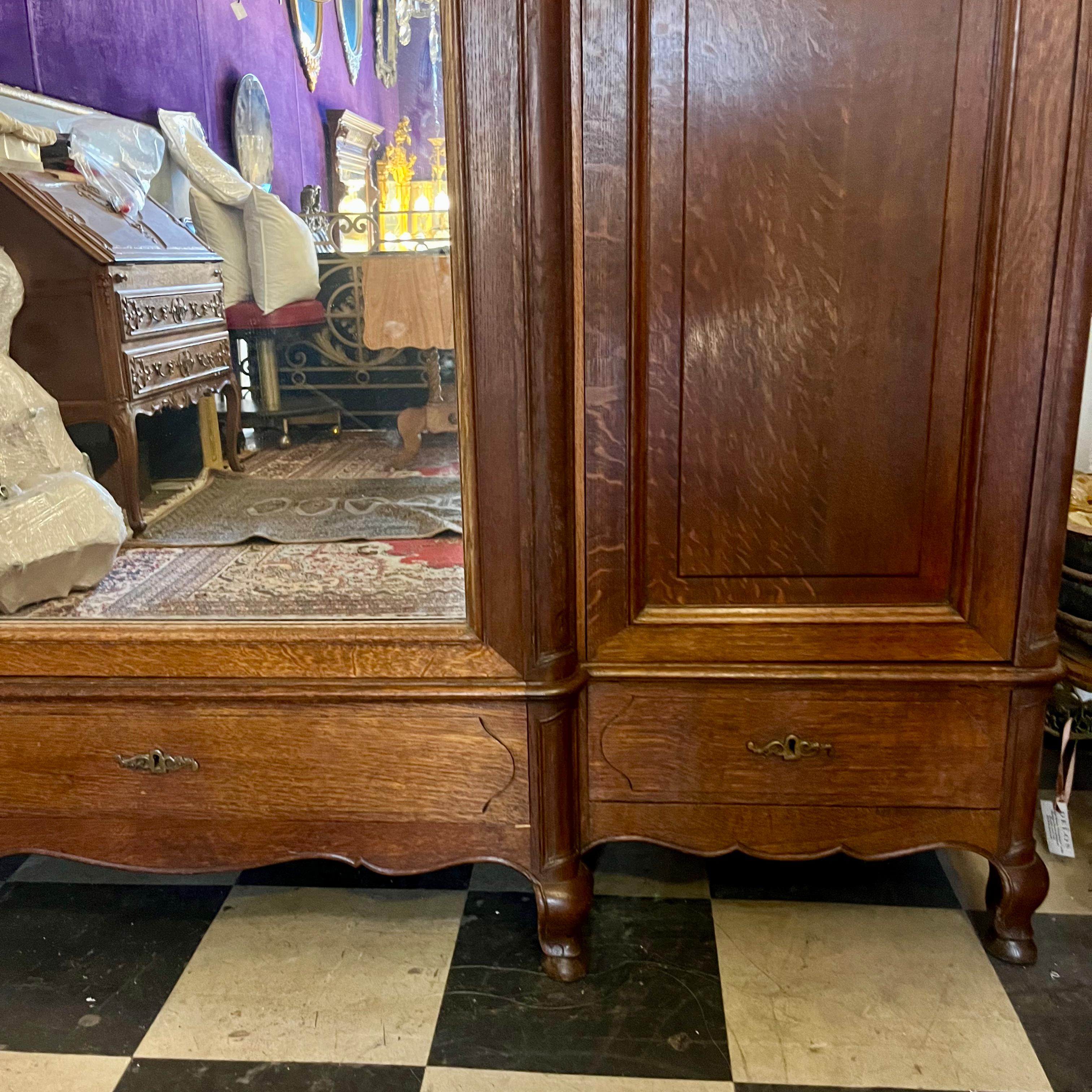 Sizable Antique Oak Wardrobe with Mirror
