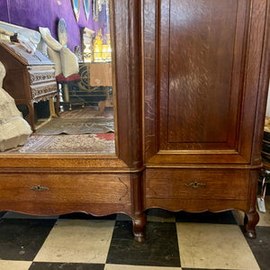 Sizable Antique Oak Wardrobe with Mirror