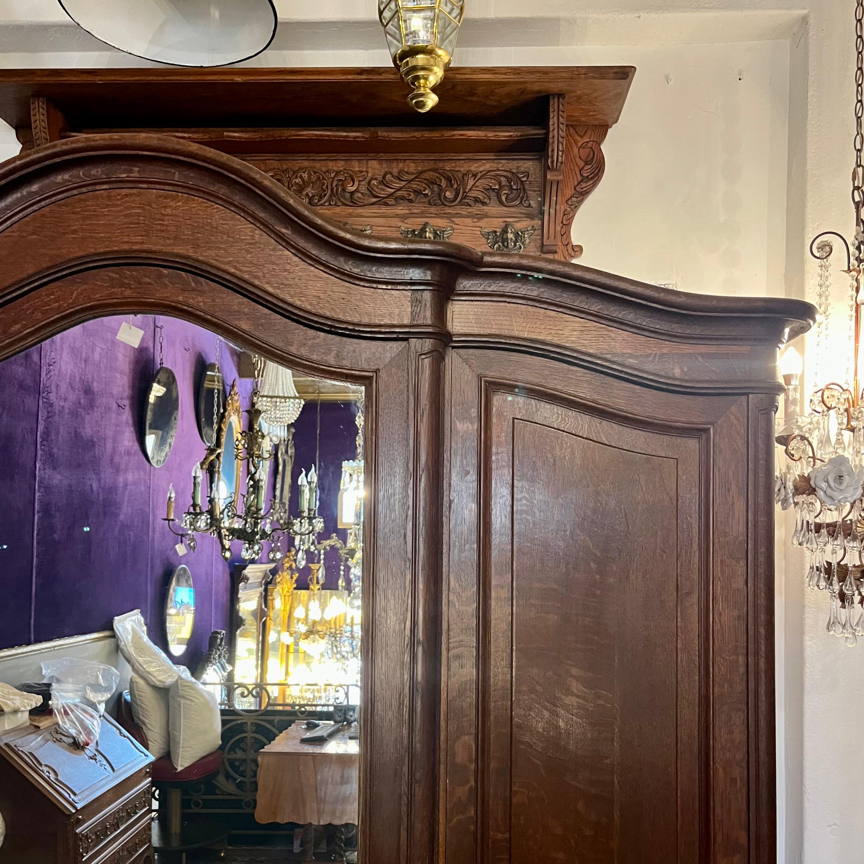 Sizable Antique Oak Wardrobe with Mirror
