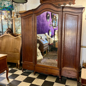 Sizable Antique Oak Wardrobe with Mirror