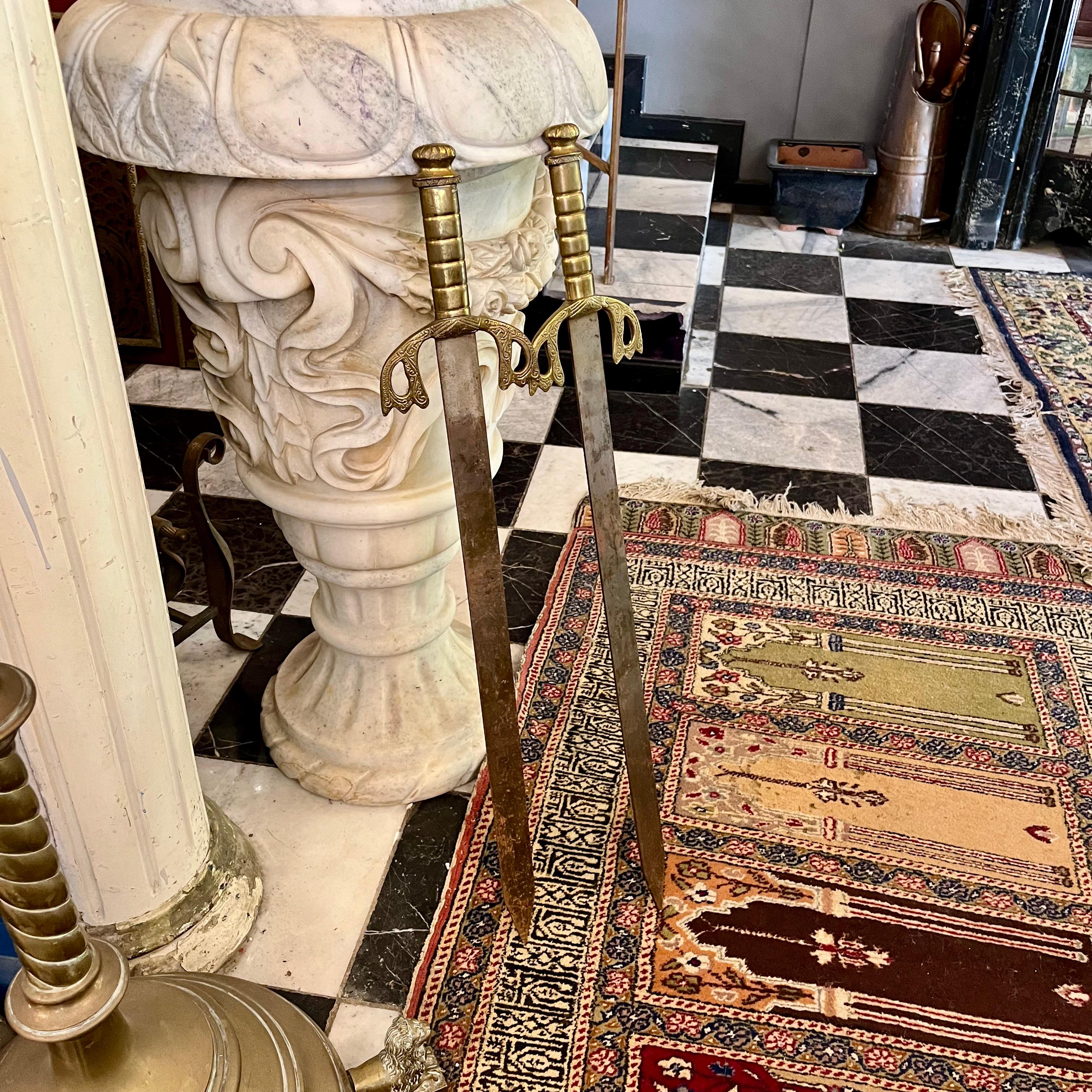 Pair of Antique Decorative Swords – Brass Hilts with Ornate Guards