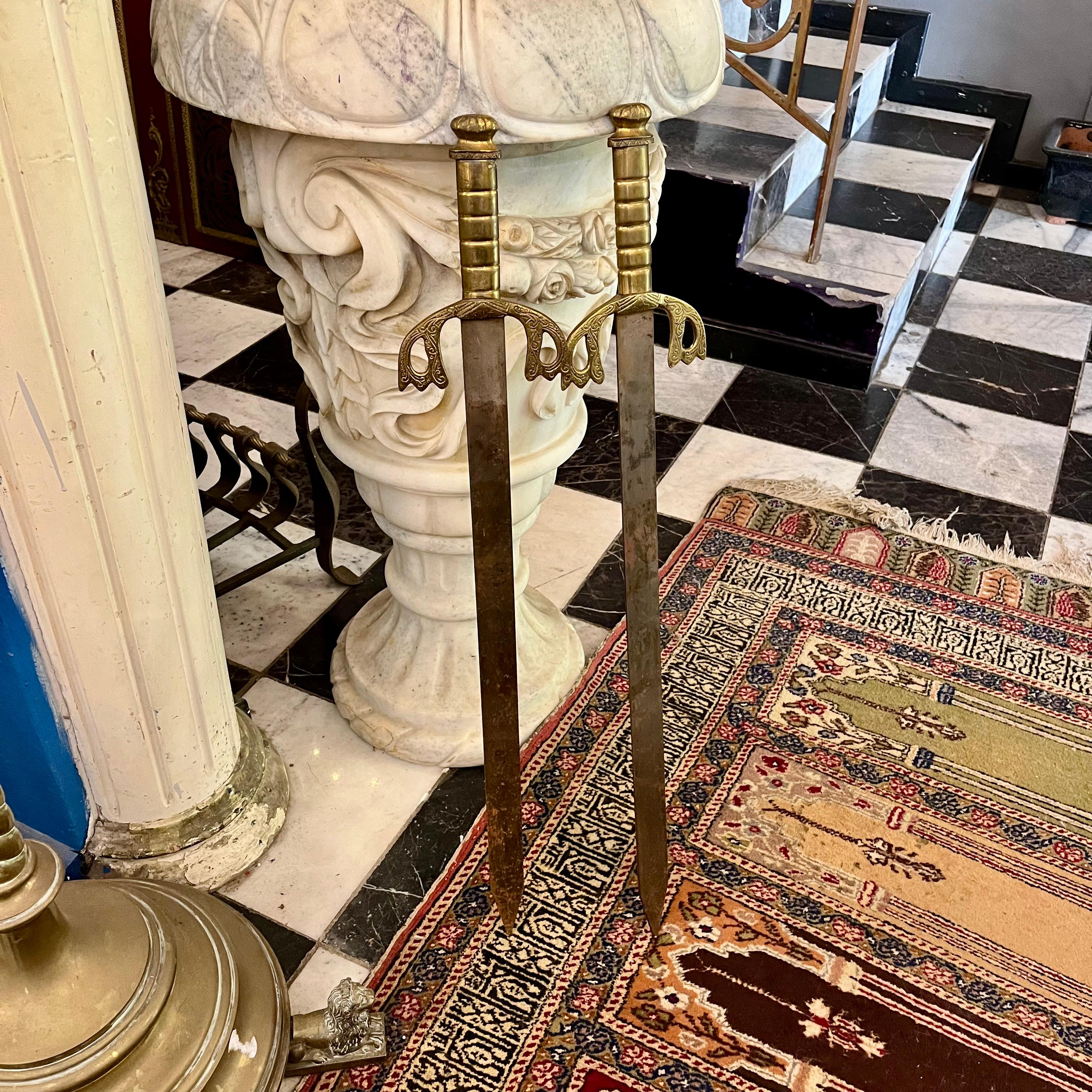 Pair of Antique Decorative Swords – Brass Hilts with Ornate Guards