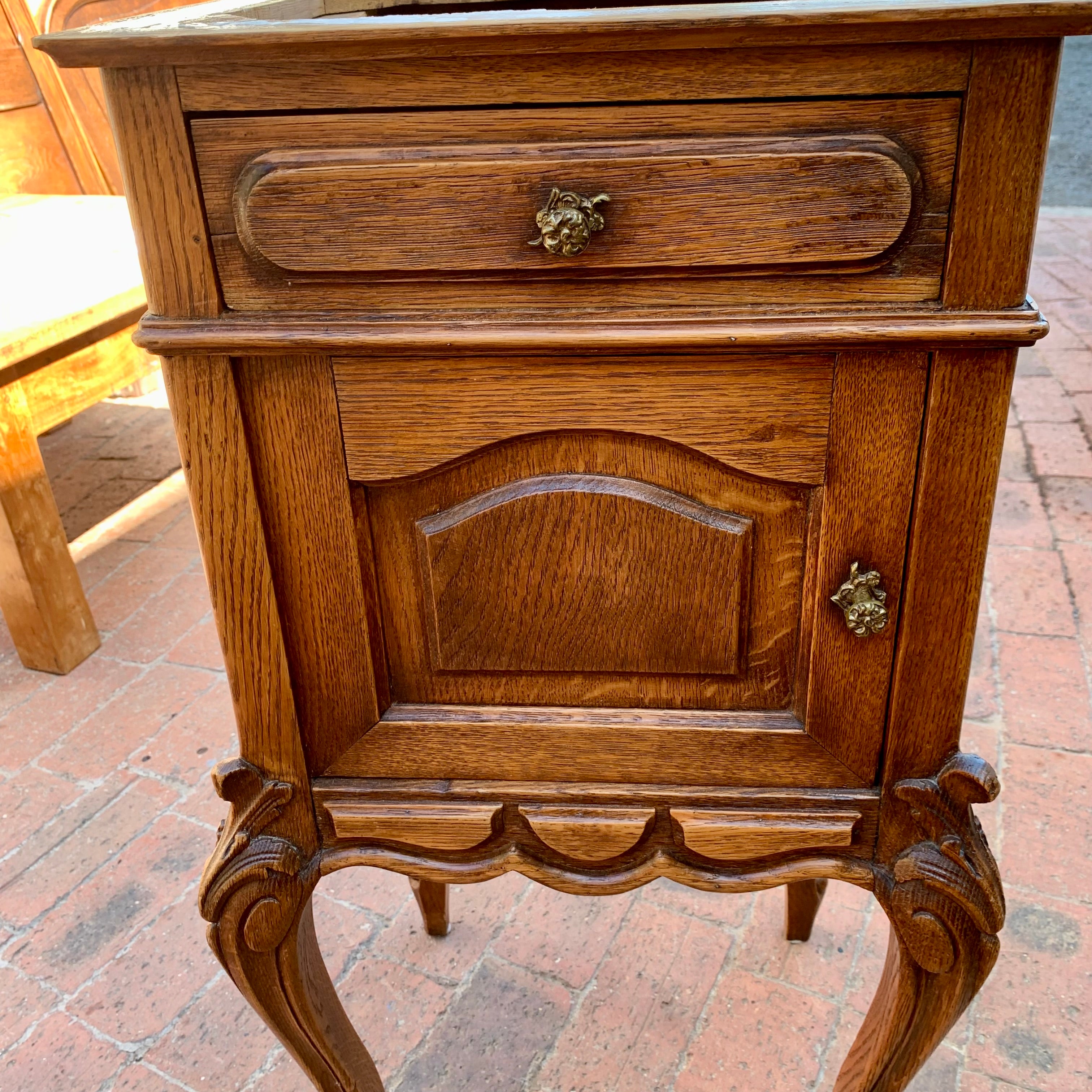 Single French  Oak Bedside Pedestal