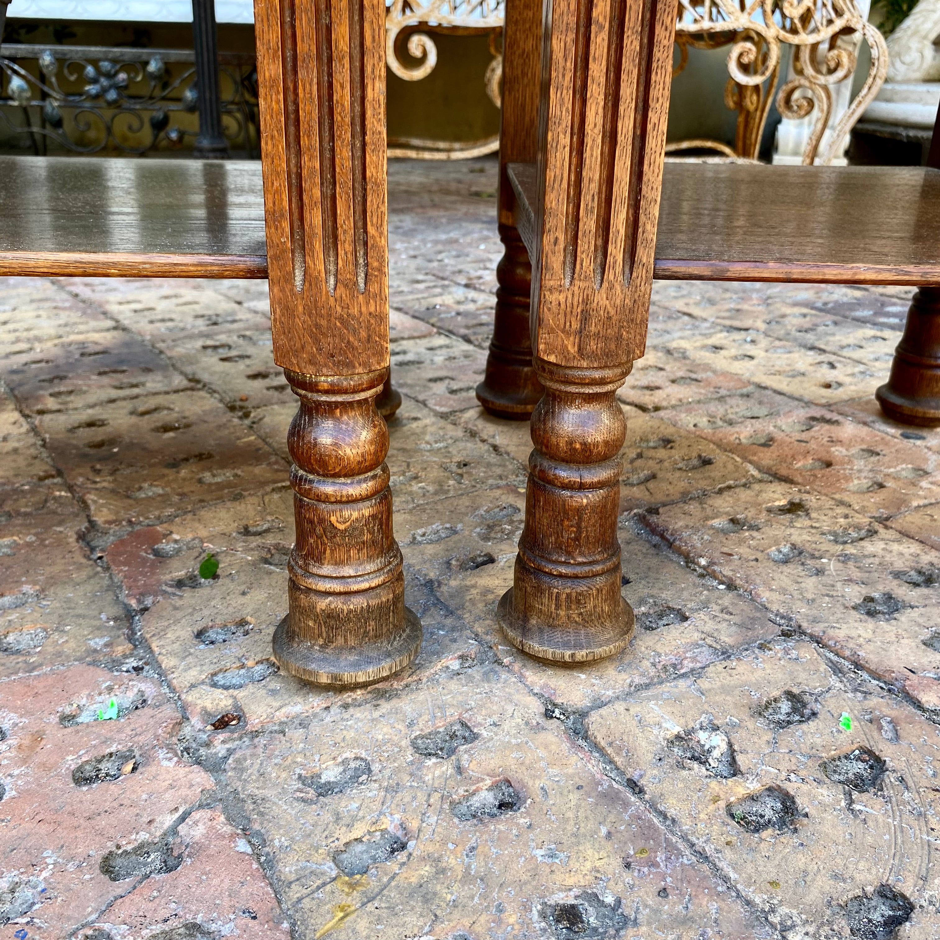 Antique Carved Oak Bedside Pedestals with Marble Top - SOLD